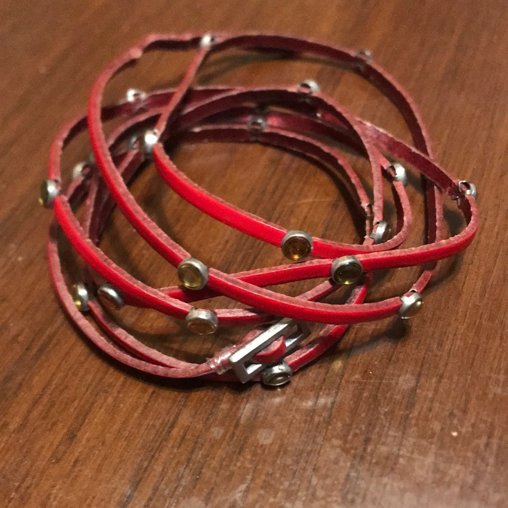Red faux leather wrap bracelet